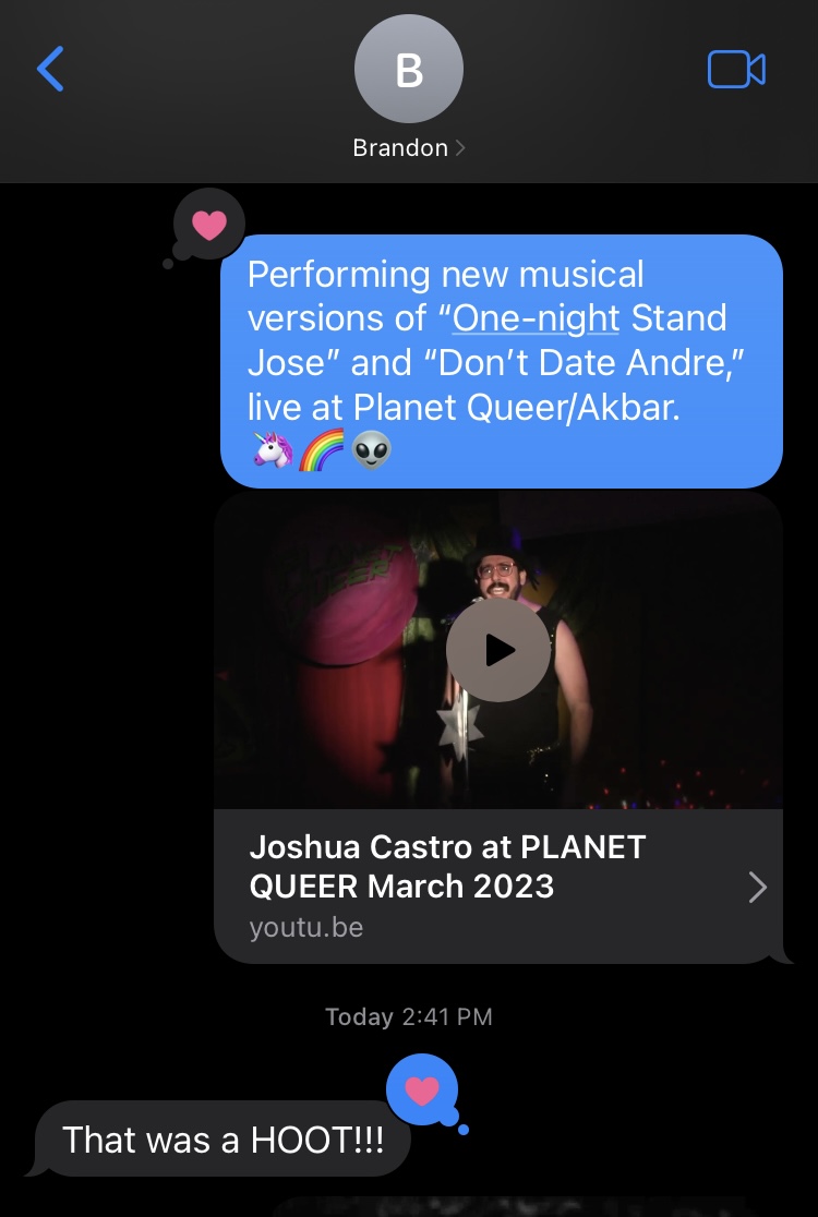 JCastroAuthor's tweet photo. Here are some wonderful raves for my new musical performance at the March #PlanetQueer showcase at #Akbar! ๐คฉ๐ฅฐ
#OneNightStandJose #DontDateAndre
Watch the show here: https://t.co/isbn44T9ud https://t.co/RBjLaKkKhF