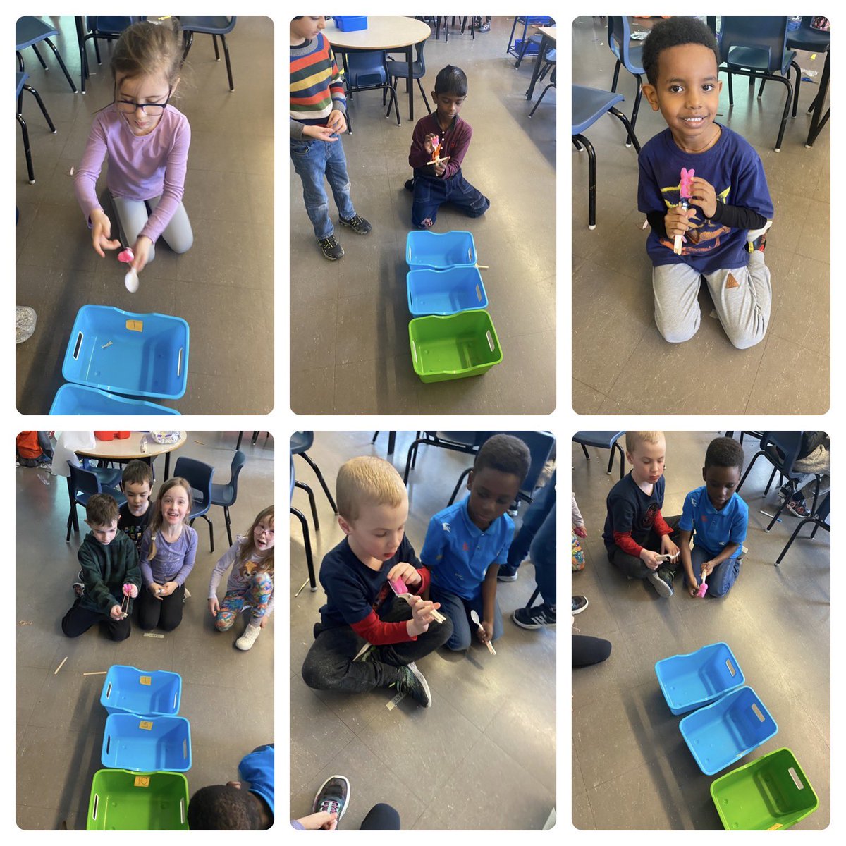 MsHickeysClass's tweet photo. Building peep catapults and boats for our desk pets. Ss learned a lot about the design process the past few days. There may have been some disappointment when things didn’t work out but we’ll redesign and try again! #MiniEngineers @RenniesRiver https://t.co/Vb7d8pIiTQ