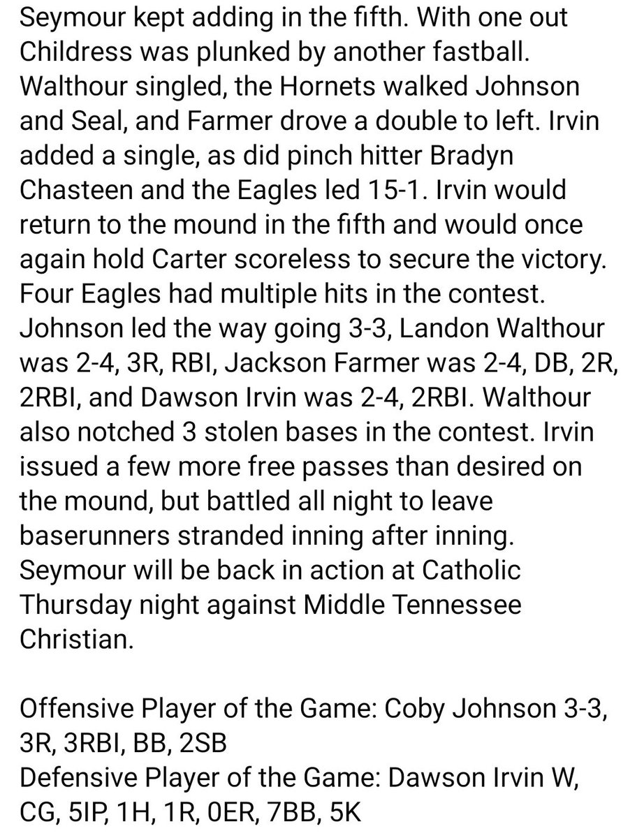 Seymour Eagles Baseball tweet media