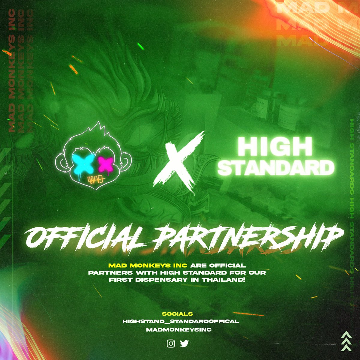 MadMonkeysINC's tweet photo. We are proud to announce our first business in Thailand! We have now partnered with High Standards! This will be our first dispensary in #Thailand!

Join our discord to find out more how you can benefit as a holder!

Join the Madness! 🙊🌬

#Cardano #cnft #SolanaNFTs #ETH #nft https://t.co/154cjSc2Yr