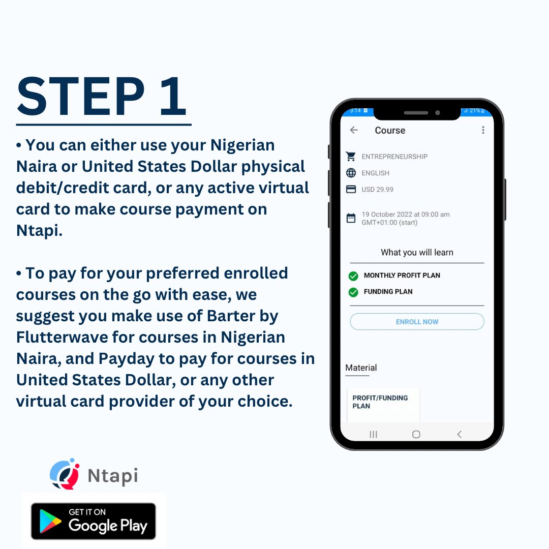 ntapi_'s tweet image. In today&apos;s post, we will be teaching you how to pay for courses on ntapi. This can only be possible if you have signed up on the #ntapi app.

If you haven&apos;t created or set up your profile, you can do so from our previous post.