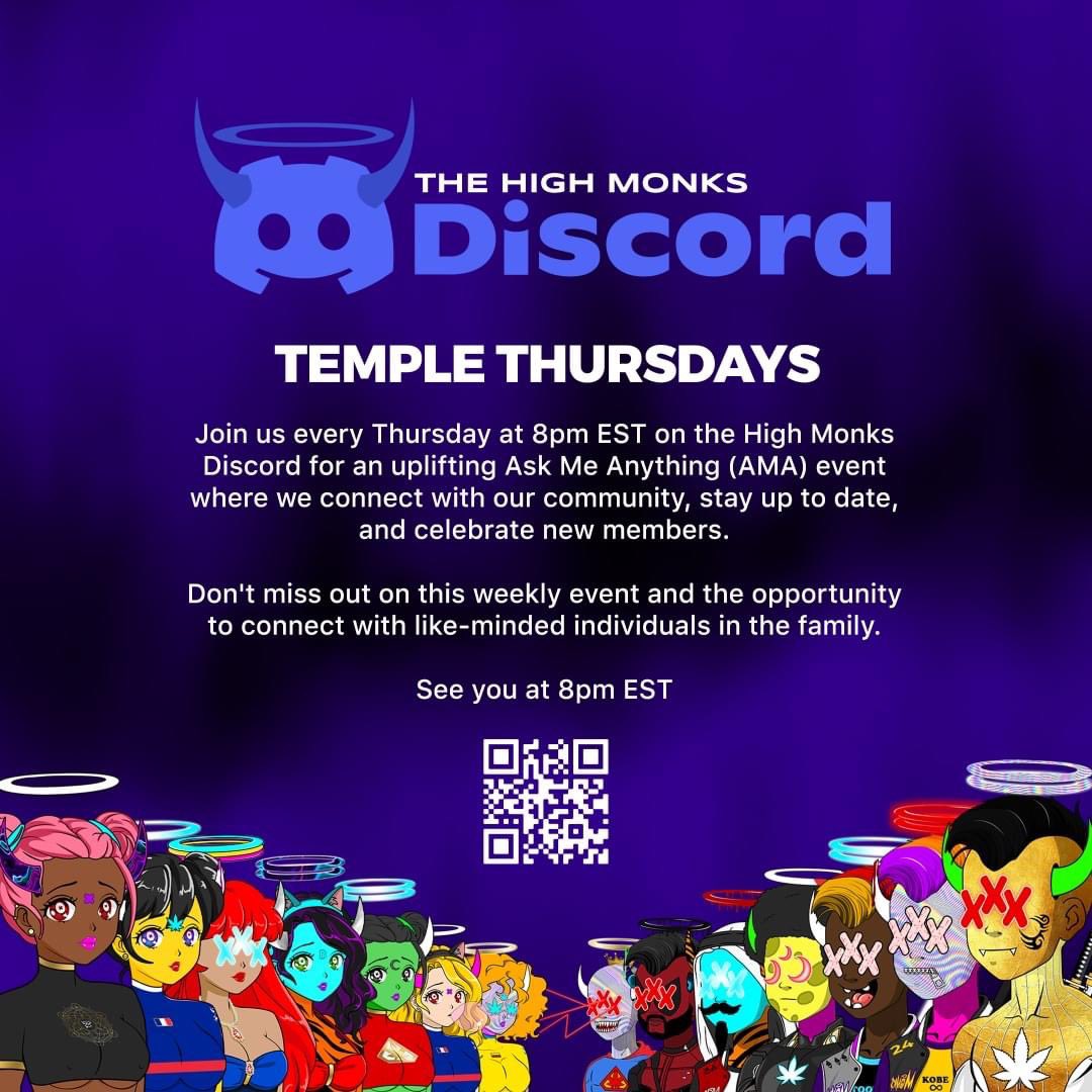 Theladymonks's tweet image. 🌿🔥🎉 Club members, come blaze up with us every Thursday at 8PM EST on Discord for #TheSesh! We're all about counter-culture and celebrating the #cannaindustry. Join us on ROAD to Mile High IRL Event in Denver, Colorado. Plus, we've got FREE tickets! #HighVibesOnly #NFTs 🤘💨💚