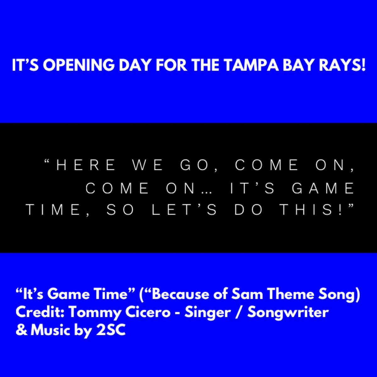 It’s OPENING DAY FOR THE @raysbaseball 🎶💙 THE perfect time to get “It’s Game Time” (Because of Sam Theme Song <a href="/BOSTheMovie/">Because of Sam - The Movie</a> ) by <a href="/TommyCicero/">Tommy Cicero</a> (Singer/Songwriter) &amp; <a href="/2SCMusic/">2SCMusic</a> (Music Composer) at: 

itsgametime.hearnow.com

#SINGITLOUD