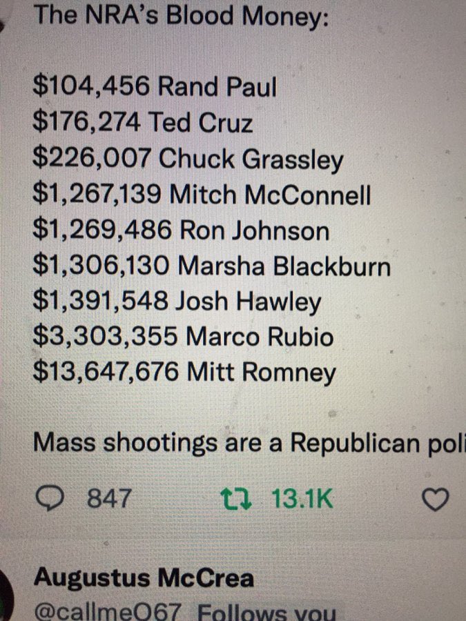 herbiechar's tweet photo. @therecount @tedcruz prays that his blood money never stops. https://t.co/JaI6BKXn6d