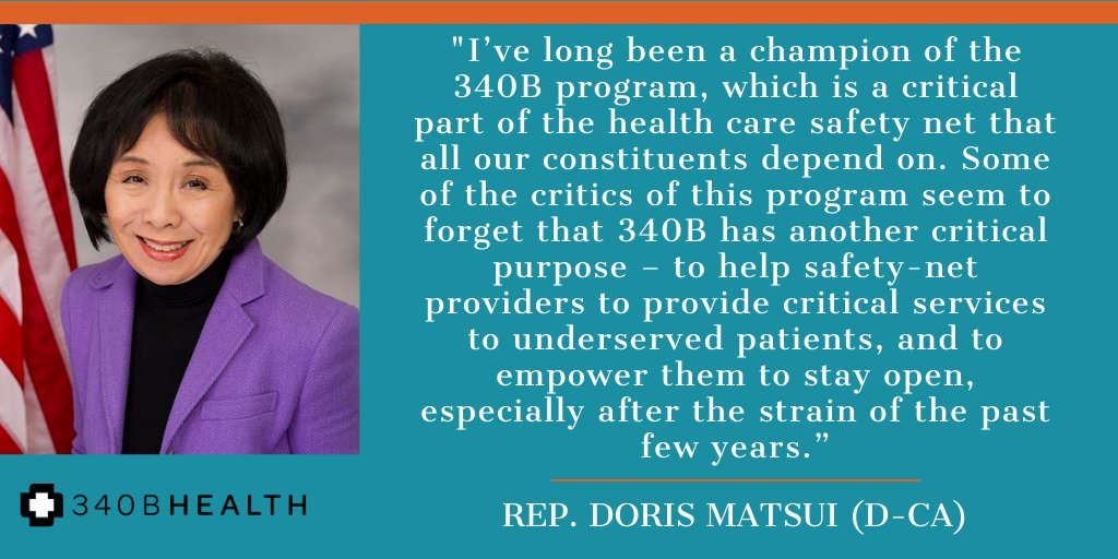 340BHealth's tweet photo. Thank you Rep. @DorisMatsui for your continued leadership to #Protect340B for the #healthcare safety net and the patients who rely on it! #340B https://t.co/PW48FIXaVv