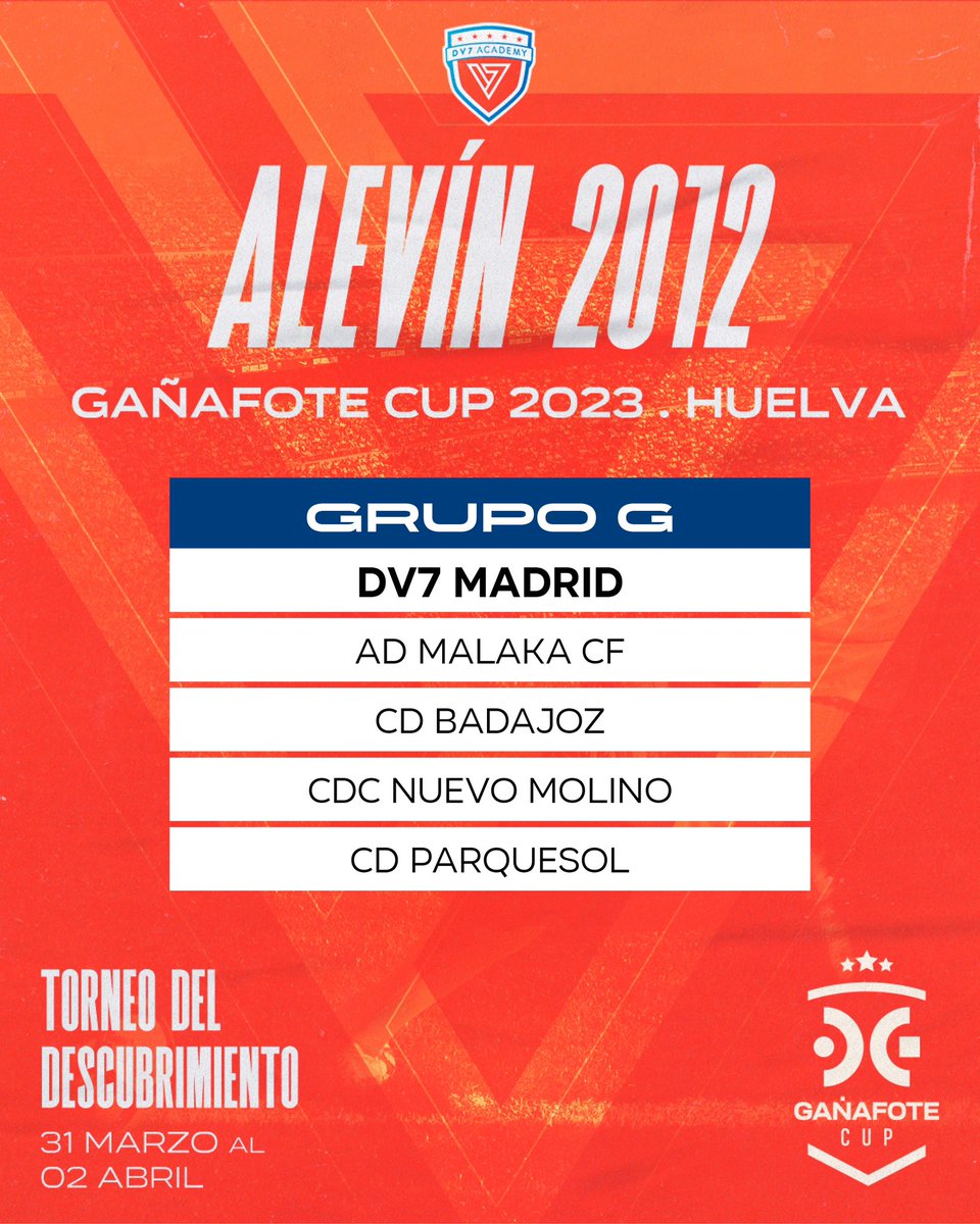 DV7AcademyMad's tweet photo. ⚽️🏆 Estos son los grupos que tendrán nuestros equipos en la @ganafotecup. Nuestros jugadores y staff partirán mañana a Huelva y disputarán el torneo hasta el 2 de abril.

¡Vamos DV7 Madrid! 

#BeTheNextDavidVilla @davidvilla

@226ERS https://t.co/bFGMaH84SE