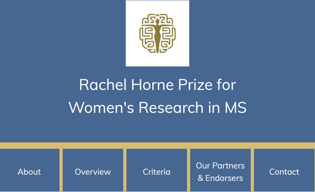 Rachel Horne (@rachelhorne19) on Twitter photo Calling all women neurologists & neuroscientists...
Submissions for the Rachel Horne Prize for Women’s Research in MS are now open!
Prize: US$40,000
Link:
rachelhorneprize.com/criteria-nomin…
Thx to our partners:
<a href="/ECTRIMS/">ECTRIMS</a>, <a href="/IntNatlWiMS/">International Women in MS #iWiMS</a> & <a href="/AqueductFdn/">Aqueduct Foundation</a>
#RachelHornePrize Calling all women neurologists & neuroscientists...
Submissions for the Rachel Horne Prize for Women’s Research in MS are now open!
Prize: US$40,000
Link:
rachelhorneprize.com/criteria-nomin…
Thx to our partners:
<a href="/ECTRIMS/">ECTRIMS</a>, <a href="/IntNatlWiMS/">International Women in MS #iWiMS</a> & <a href="/AqueductFdn/">Aqueduct Foundation</a>
#RachelHornePrize