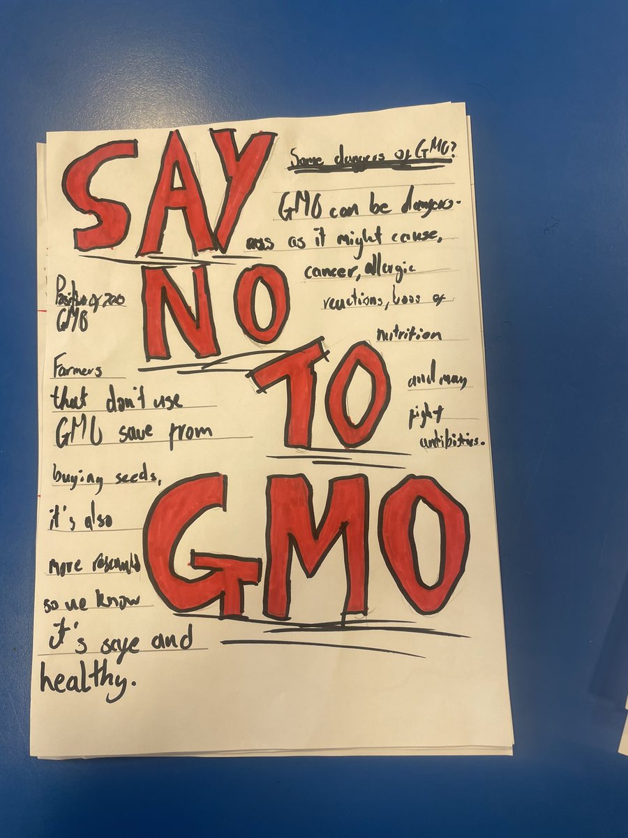 MissCostello2's tweet photo. S3 have been looking at the benefits and problems that come with GMOs for their Rural topic. Are you No or Go for GMO?? https://t.co/Ay4pg0TbIv