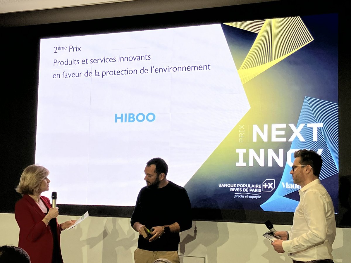 2ème Prix services innovants en faveur de la protection de l’environnement décerné à <a href="/hiboo/">Hiboo</a> pr baisser #CO2 de ses matériel
#NextInnovBPRI #RSE

<a href="/sebbourguignon/">Sébastien Bourguignon</a> <a href="/RLDI_Lamy/">Lionel Costes</a> <a href="/baski_LA/">Baskaran Ambalavanan</a> @Analytics_659 <a href="/jeancayeux/">Jean CAYEUX (Hour CET)</a> <a href="/CurieuxExplorer/">Dev Khanna</a> <a href="/AnthonyRochand/">Anthony Rochand</a> <a href="/enilev/">Eveline Ruehlin</a> <a href="/NevilleGaunt/">Neville Gaunt 💡💡💡</a> @TheAdityaPatro