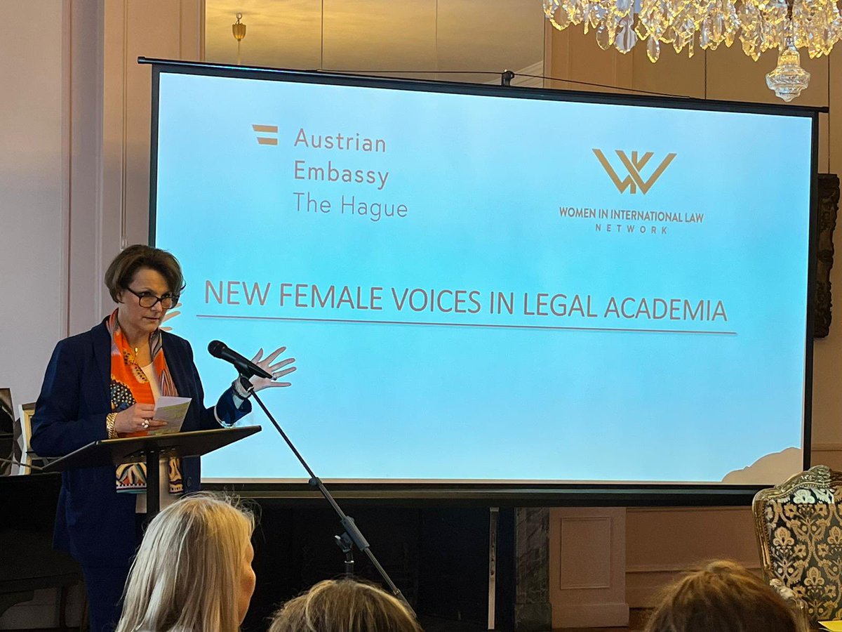 AustriainNL's tweet photo. Thrilled to present 2 new female voices in legal academia at an event in the 🇦🇹 residence organised 2gether with #WILNetwork, kicked off with an inspiring keynote speech by @SpecialChambers Registrar Dr. Fidelma Donlon. https://t.co/8Ak50DE7Ed