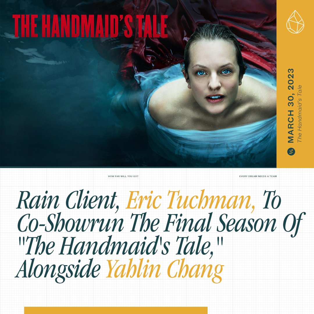 RainManagement's tweet photo. Big news for Rain Client, Eric Tuchman! Eric Tuchman will co-showrun the final season of "The Handmaid's Tale," alongside Yahlin Chang. The Rain family is excited for Eric and his new role! Congratulations! 🌟
#Rain #RainLA #RainClient #RainManagement #handmaidstale https://t.co/uTGh08Z9VP