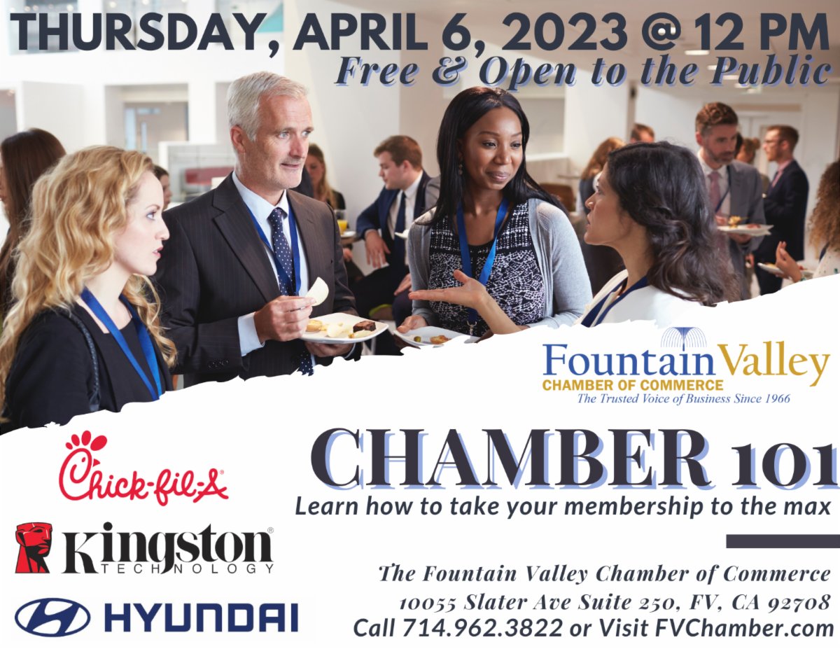 FV_Chamber's tweet photo. 🚨ATTENTION NEW MEMBERS!!! ⚠️LUNCH IS ON US!! Chamber 101 allows us to explain how to make the most out of your membership, and it also allows you to meet new members just like you!
https://t.co/YGSMbutvWo 

#newmembers #chamberofcommerce #freelunch #FountainValley #Huntington https://t.co/1vicLhbAJc