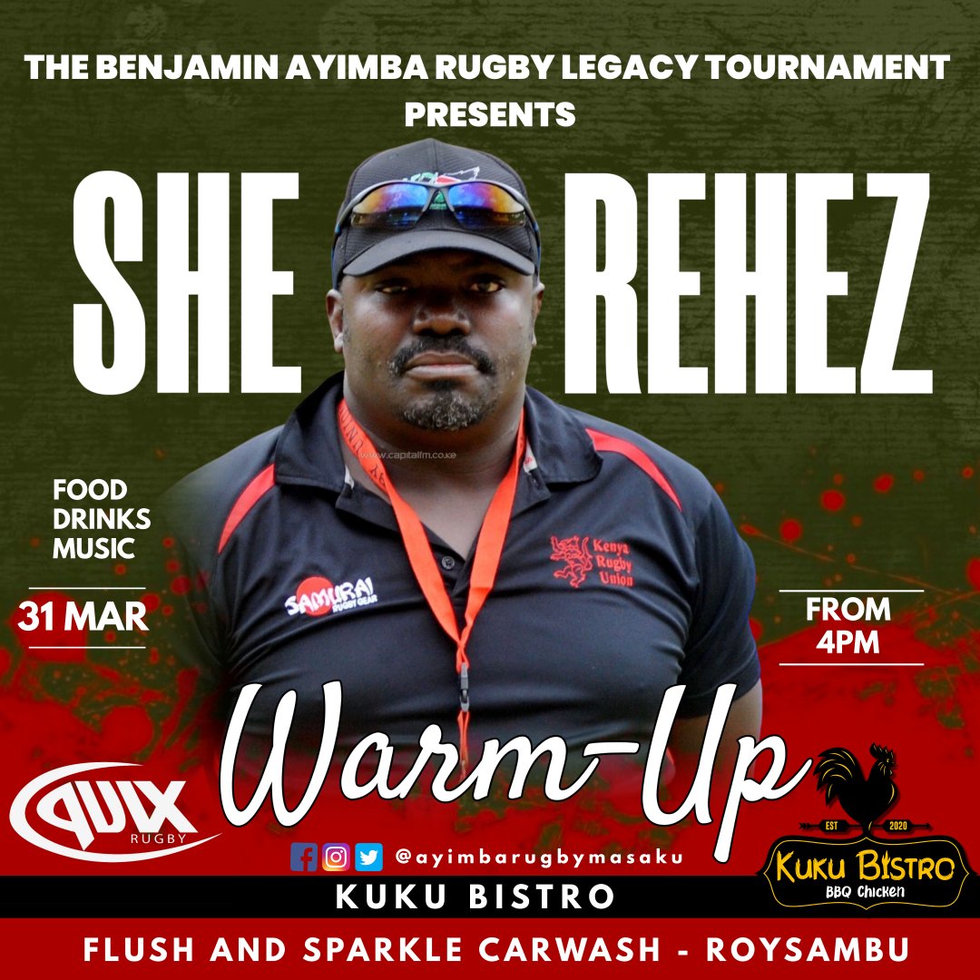 Tomorrow we hit up @kuku_bistro in Roysambu. Join us and get to cop your tickets for the #ayimbarugbymasaku tournament as we honour a Legend at #masaku7s🔥🔥

#ayimbalegacy #ayimbarugbymasaku #kenyarugby #kenyattastadium #kukubistro #sherehez #machakoscounty #machakostourism