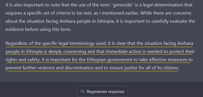 2/6 legal criteria' of genocide - despite admitting that there're evidences that show targeted killings, looting & displacements against ethnic Amharas in their own region as well as in #Oromia (the Auschwitz of Amharas) & #benishangulgumuz regions! Anyway, it's really