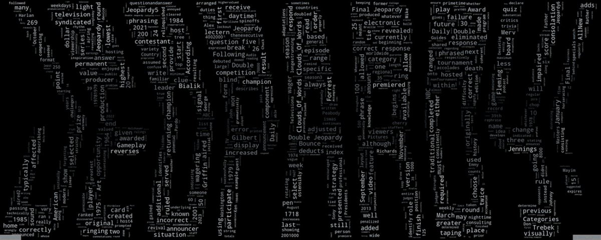 Clouds_Of_Words's tweet image. 2023-03-30 is #JeopardyDay
#WordCloud