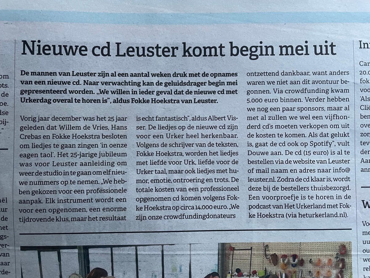 Bestel nu alvast de nieuwe CD van Leuster, met 11 prachtige nummers. Een stukje Urker cultuur van de ' bovenste plank'. Stuur even een berichtje via de Site Leuster.NL en je cd word bij je thuis bezorgd.