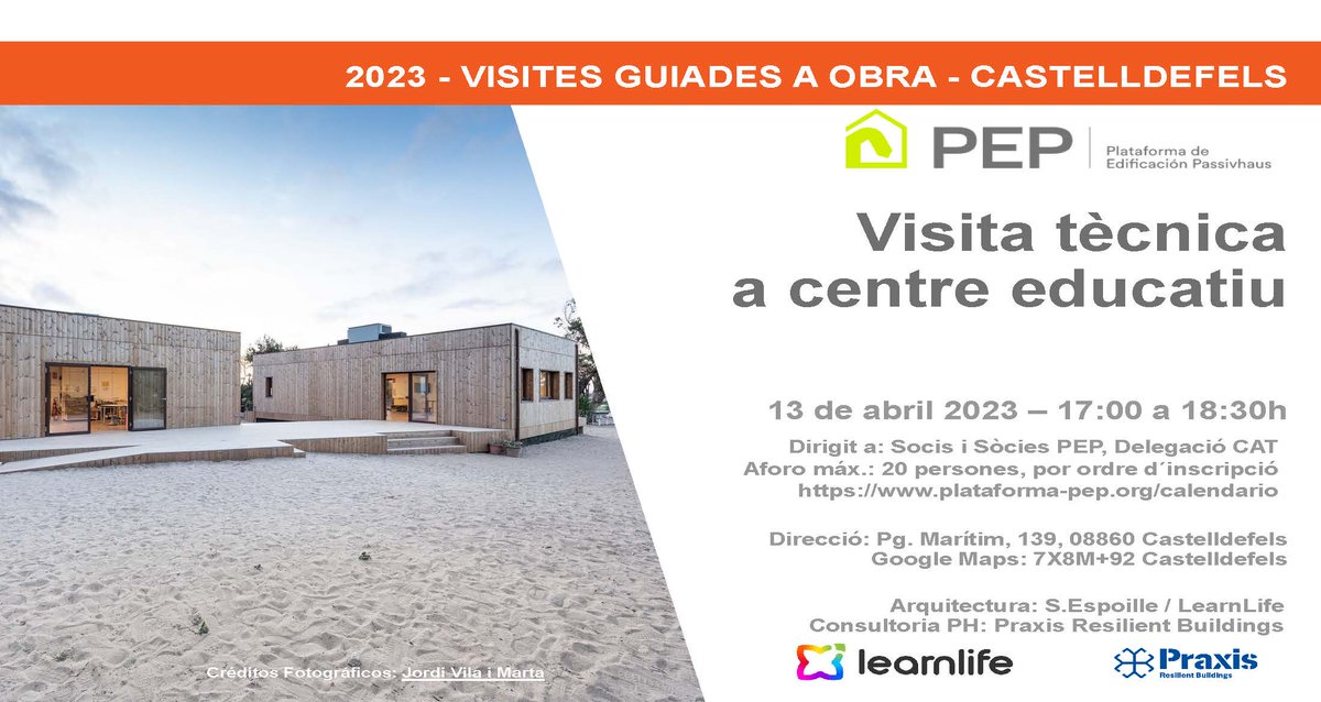 Continuem amb les visites tècniques a obra. Hub Educatiu LearnLife a Castelldefels! Reserveu data 13 abril, 5pm. Properament formulari inscripció a web PEP <a href="/wearelearnlife/">Learnlife: Positively changing education worldwide</a> 
Seguimos con visitas técnicas! visita guiada a colegio. Animar-vos socis&amp;sòcies de la Delegació!😃