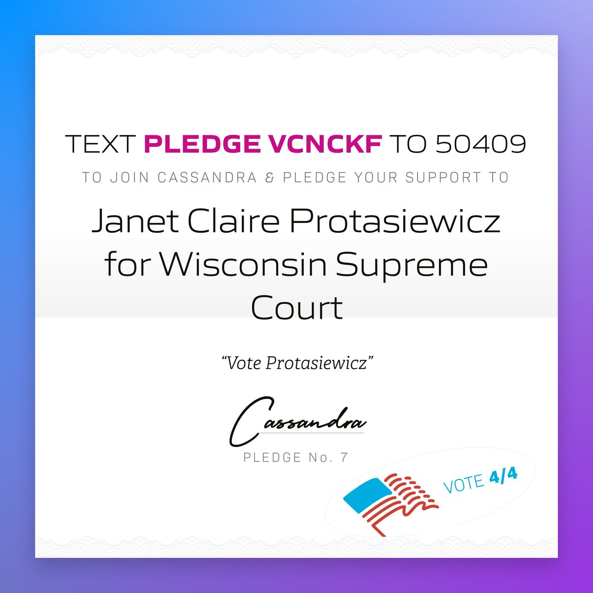 🖋 @sleep_wanderer just pledged to support Janet Claire Protasiewicz for Wisconsin Supreme Court! 

Tap to pledge your support &amp; get ready to vote: x.com/messages/compo…