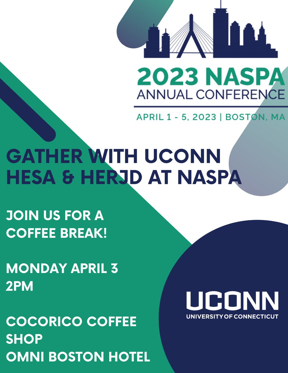 UConnHESA's tweet image. Attending NASPA in Boston next week? Join us for a coffee break on Monday afternoon at the Omni Hotel. Let us know if you can make it! ☕️
forms.gle/vteesFWMhorGdx…