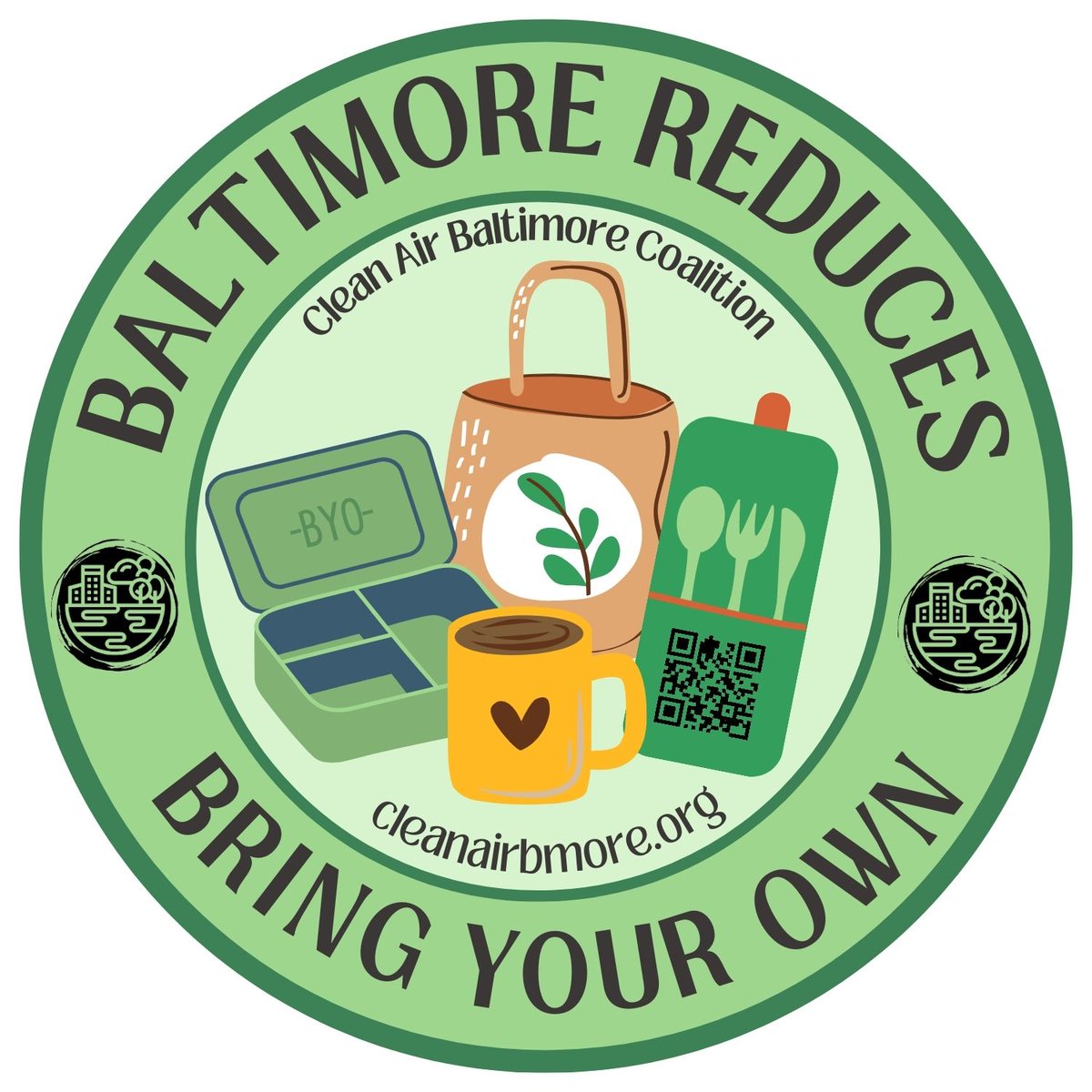 Excited to announce that we've join the national efforts for BYO and Reuse led by <a href="/USReduces/">BYO - US Reduces</a> 
Keep an eye out for these stickers at local businesses. Do you know a business that's BYO and Reuse/Refill friendly? 
#BaltimoreReduces #Bmorezerowastepledge #ZeroWaste #ZeroWasteDay