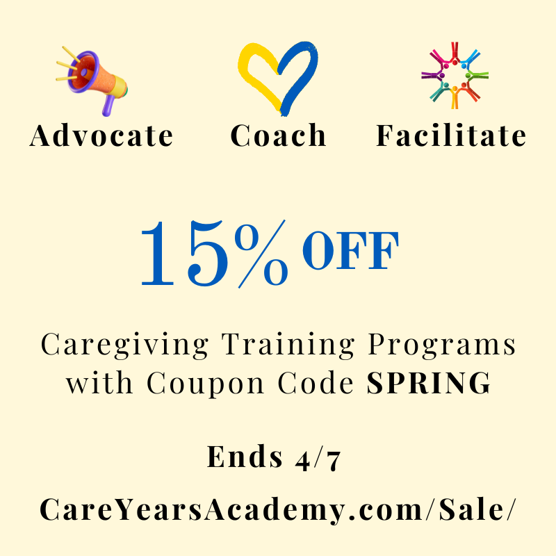 DeniseMBrown3's tweet image. Save 15% on our training programs through 4/7 with coupon code SPRING.

Make a difference for family caregivers: Become a Certified Caregiving Advocate, Facilitator, Specialist or Consultant.

Learn more: careyearsacademy.com/choose/