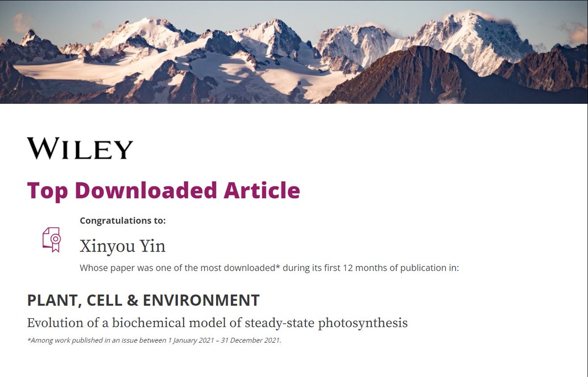 XinyouYin's tweet photo. Glad to learn from Wiley today that our review @PlantCellEnvir on the evolution of the FvCB photosynthesis model (https://t.co/Ll4r4IfMJu), is among the most downloaded papers.
@FlorianABusch, @TomSharkeyMSU https://t.co/ZgG91uLtl0