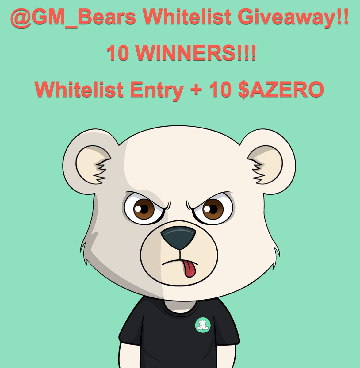 🔥🔥 @GM_Bears Whitelist Giveaway!!! 🔥🔥

@GM_Bears Whitelist Entry + 10 $AZERO will be given to 10 followers who complete the tasks below!

To Enter:
- FOLLOW @GM_Bears &amp; <a href="/AZEROwhale/">AZERO 🐳</a> 🧸🐳
- RETWEET this tweet! 🌀
- TAG 3 friends in a COMMENT below! 🎉

That's it!  Don't delay!!