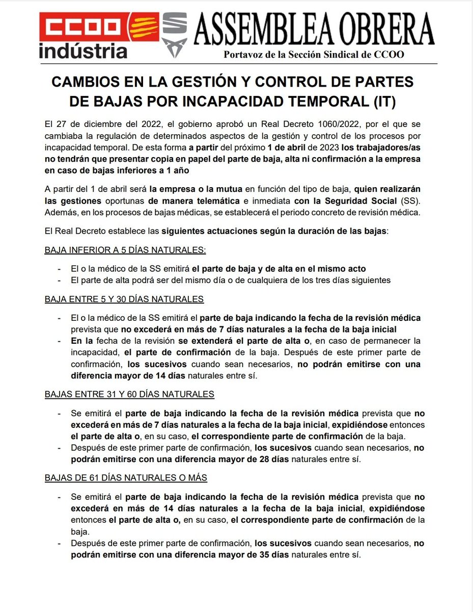 CCOOSeat's tweet image. 📢 Hoja Informativa

👉 Cambios en la gestión
      y control d partes IT a
      partir 1/4.

👉 SEAT finaliza ERTE en
      MRT y ZF el 17/4

👉 SEAT aplica corredor
      d vacaciones en MRT
      L 2, ZF, El Prat y CROS.

⬇️⬇️⬇️