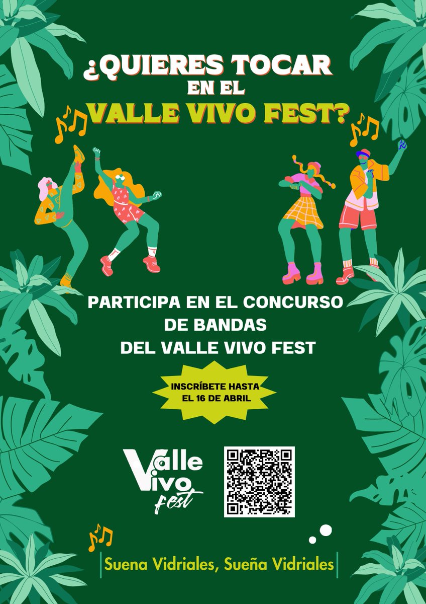 ⚠️¿Quieres tocar en el Valle Vivo Fest? Inscribe a tu banda en el I Concurso de Bandas 🤟🏽☀️🔥

↪️Entra en el enlace y consulta las beses del concurso:

vallevivofest.notion.site/Concurso-de-Ba…
Contra la despoblación rural
¡Suena Vidriales, Sueña Vidriales!