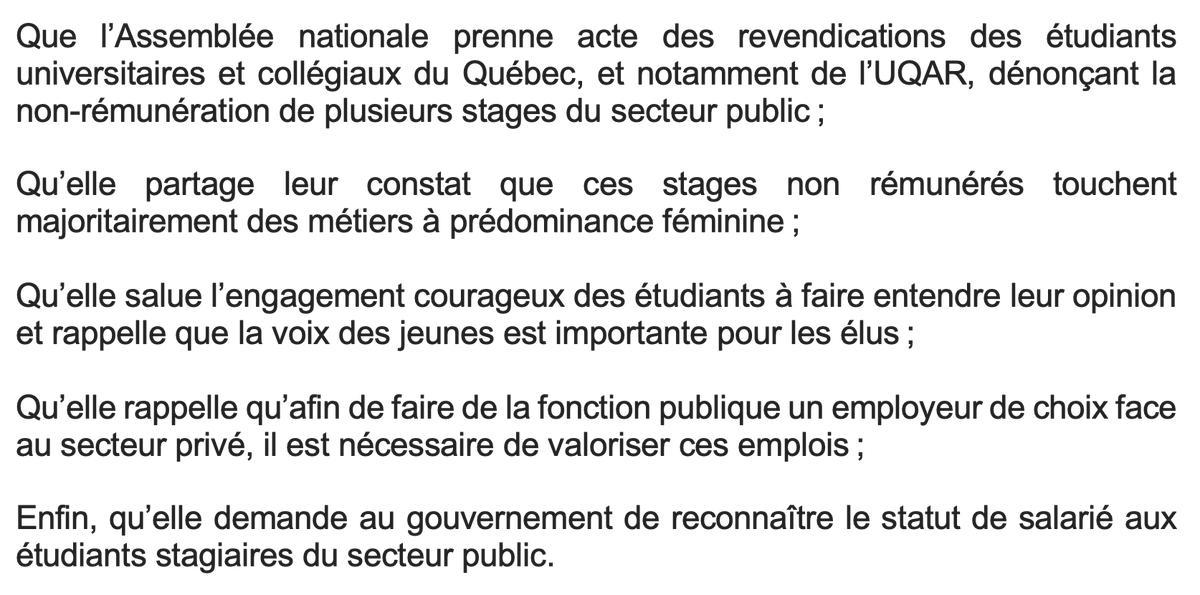 FECQ's tweet photo. Nous saluons l'adoption à l'unanimité d'une motion de @PascalBerube à l'#AssNat réclamant une rémunération des stages du secteur public. La FECQ prône la compensation de tous les stages et suivra de près la concrétisation de cette orientation appuyée par le gouvernement �� https://t.co/sCjWpjNWwR