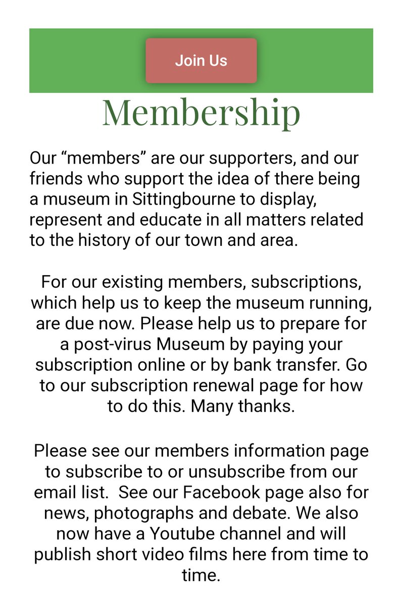 Museum membership renewals are now due. Thank you to all our current members for your continued support. There wouldn't be a Museum without you! To renew your membership or to become a Museum member please follow the link to our website membership page -  sittingbourne-museum.co.uk/membership/