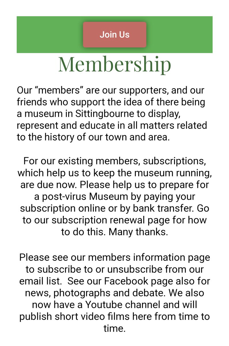 Museum membership renewals are now due. Thank you to all our current members for your continued support. There wouldn't be a Museum without you! To renew your membership or to become a Museum member please follow the link to our website membership page - sittingbourne-museum.co.uk/membership/