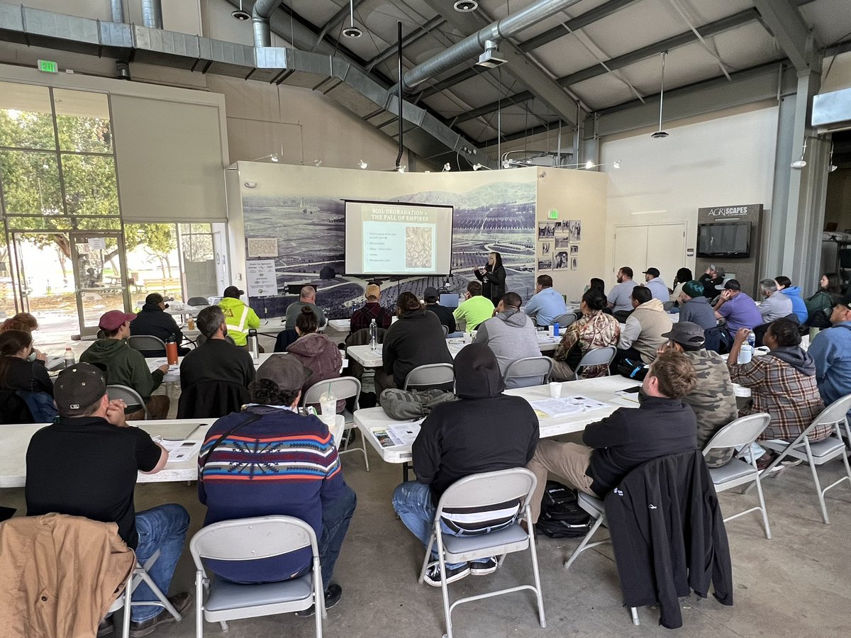 CompostPro's tweet image. Lynn Fang and Maggie McCabe of LA Compost teaching eager compost scholars about soil biology and compost.  Day 4 of the USCC Compost Operator Training Program at CalPoly Pomona. #compost #composting