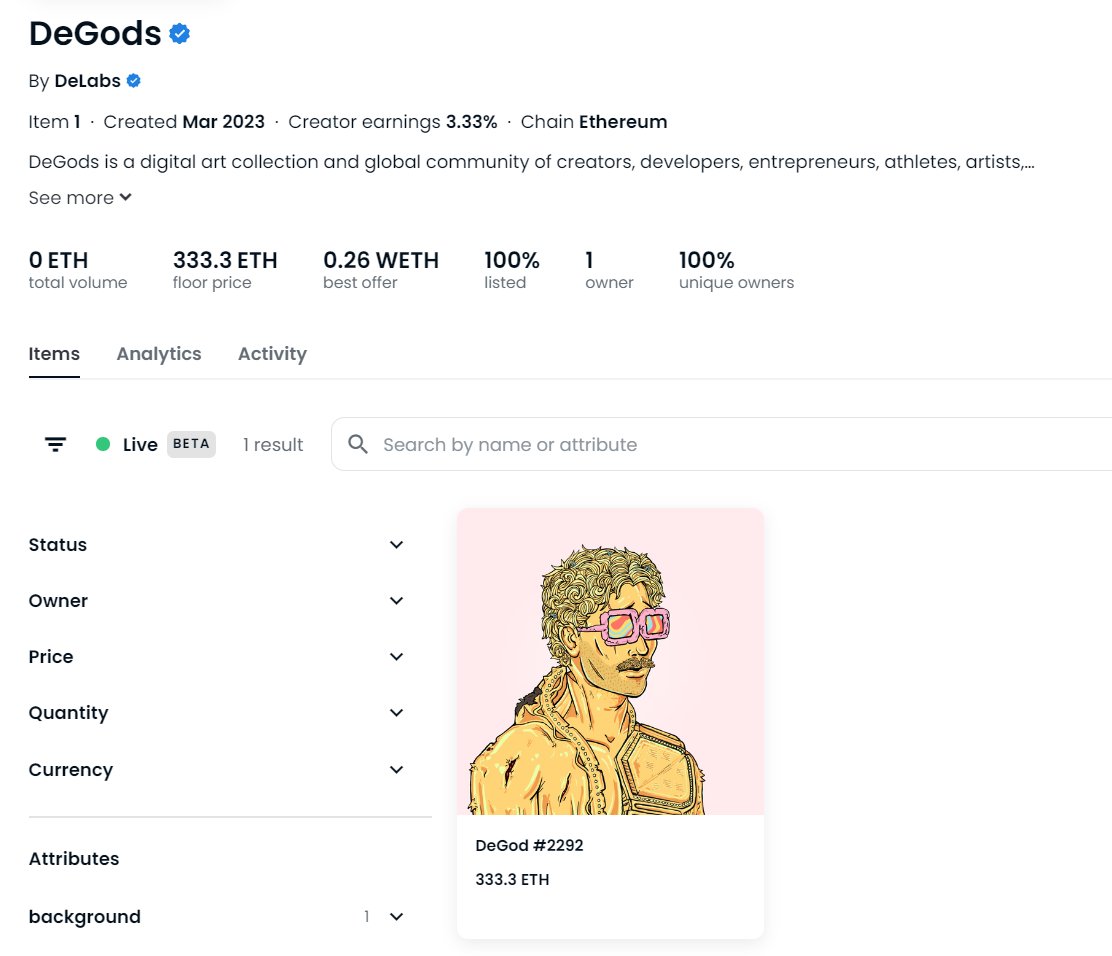 The <a href="/DeGodsNFT/">DeGods</a> bridge test was successful. Welcome to #Ethereum <3