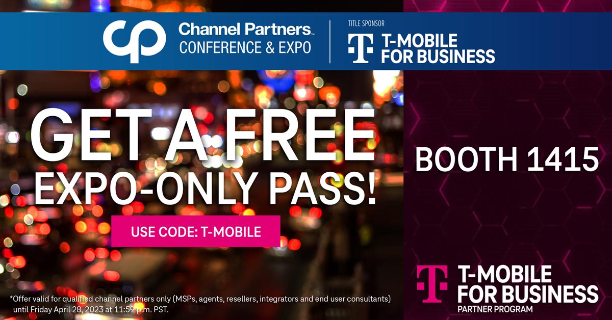 #TMOPartnerProgram will be at Channel Partners Expo 2023 in Las Vegas May 1-4 at The Venetian Hotel. Booth #1415. Free Expo-Only passes available at tmo.so/78F035. Use code T-MOBILE (*qualified partners only).

#ChannelPartners | #PartnerProgram | #TMobileforBusiness