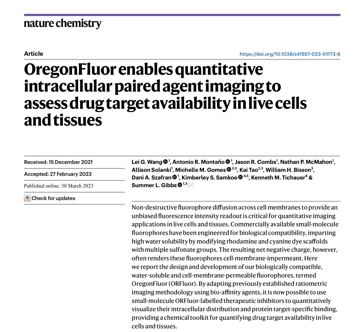 LeiGarrettWang's tweet photo. Today we report in @NatureChemistry on our fluorophore development work for the drug target availability assessment in live cells and tissues. Exciting work led by Summer Gibbs lab @OHSUNews, Kim Samkoe lab @dartmouth and Ken Tichauer lab @illinoistech 
https://t.co/2uggQFLcFF https://t.co/UpZUrIZIpN