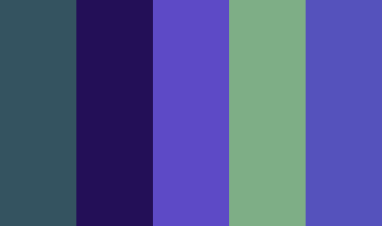 palette_gen's tweet photo. House 
 #345360 #230f57 #5d4ac6 #7eae86 #5552bc https://t.co/SHNg8T5dbq