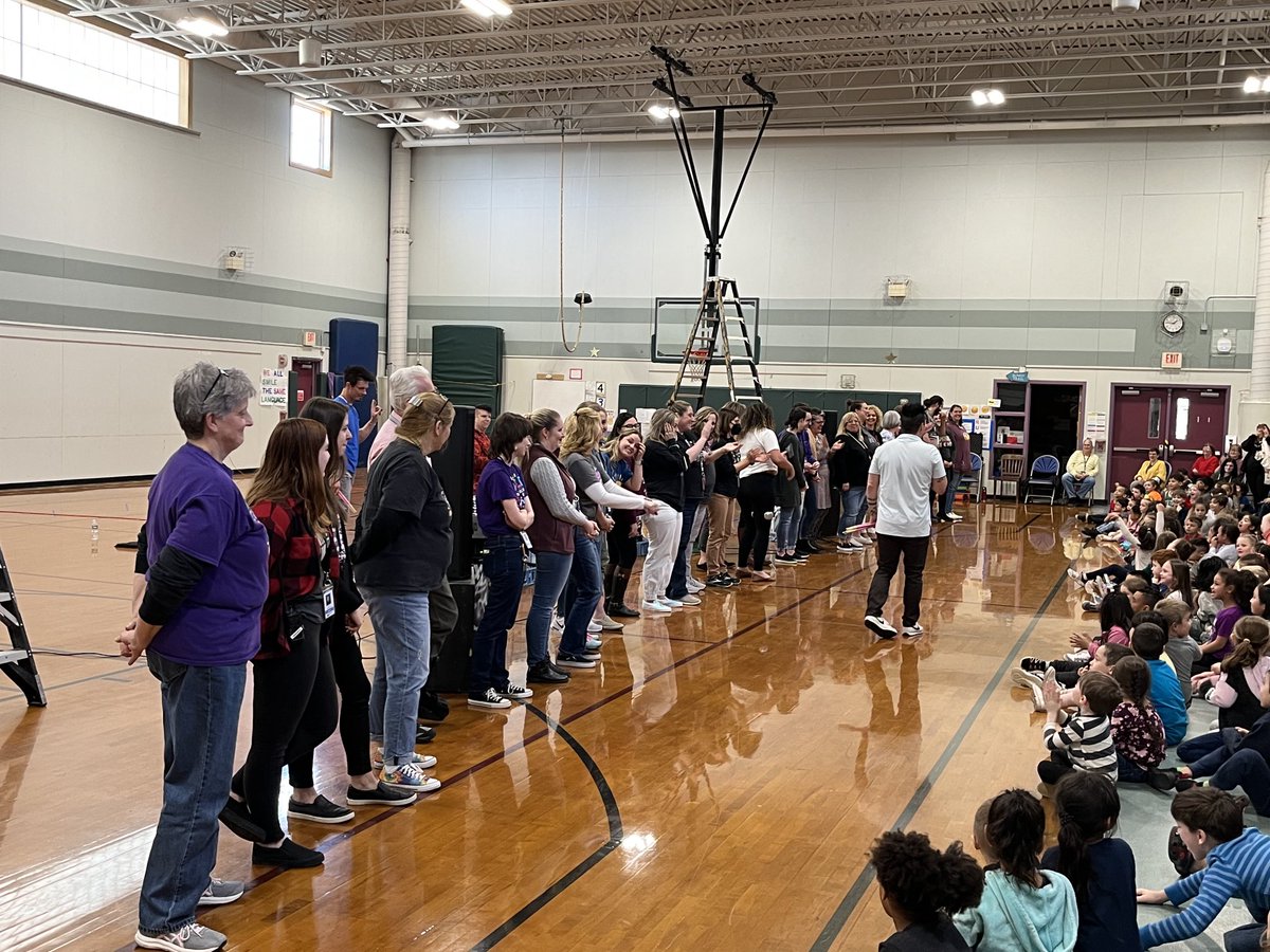 Amherststschool's tweet photo. What a great day with Chaos and Kindness.  Our students and staff loved it.  High energy and a big dose of kindness.⁦@NASHUASCHOOLS⁩ #nsd42 @chaosandkindness https://t.co/yMJNJjyDsw