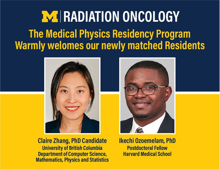 Daniel Chang (@dan_changmd) on Twitter photo Very pleased to welcome Claire and Ikechi as our newest members of <a href="/UMichRadOnc/">UMich Rad Onc</a>. Congratulations to our department for matching 2 outstanding candidates for our medical physics residency program! <a href="/MatuszakMM/">Martha Matuszak</a> Very pleased to welcome Claire and Ikechi as our newest members of <a href="/UMichRadOnc/">UMich Rad Onc</a>. Congratulations to our department for matching 2 outstanding candidates for our medical physics residency program! <a href="/MatuszakMM/">Martha Matuszak</a>
