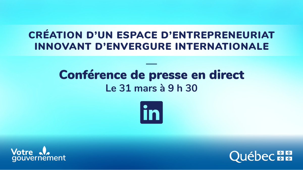 Économie Québec (@economie_quebec) on Twitter photo Le 31 mars, les gouvernements du Canada et du Québec, ainsi que la <a href="/MTL_Ville/">Ville de Montréal</a>, annonceront la création d’un espace d’entrepreneuriat innovant d’envergure internationale. Ils seront accompagnés de représentants de l’<a href="/etsmtl/">École de technologie supérieure</a>. 👉bit.ly/3NzK0kz Le 31 mars, les gouvernements du Canada et du Québec, ainsi que la <a href="/MTL_Ville/">Ville de Montréal</a>, annonceront la création d’un espace d’entrepreneuriat innovant d’envergure internationale. Ils seront accompagnés de représentants de l’<a href="/etsmtl/">École de technologie supérieure</a>. 👉bit.ly/3NzK0kz