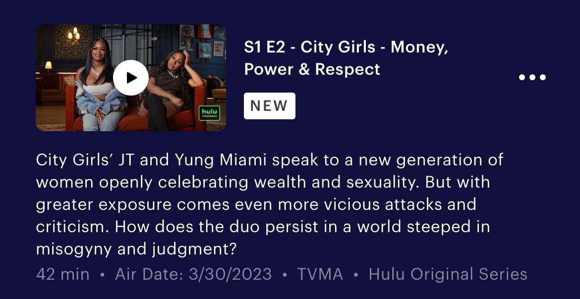 #RapCaviarPresents City Girls Episode 2: Money, Power, & Respect. Out now on Hulu!