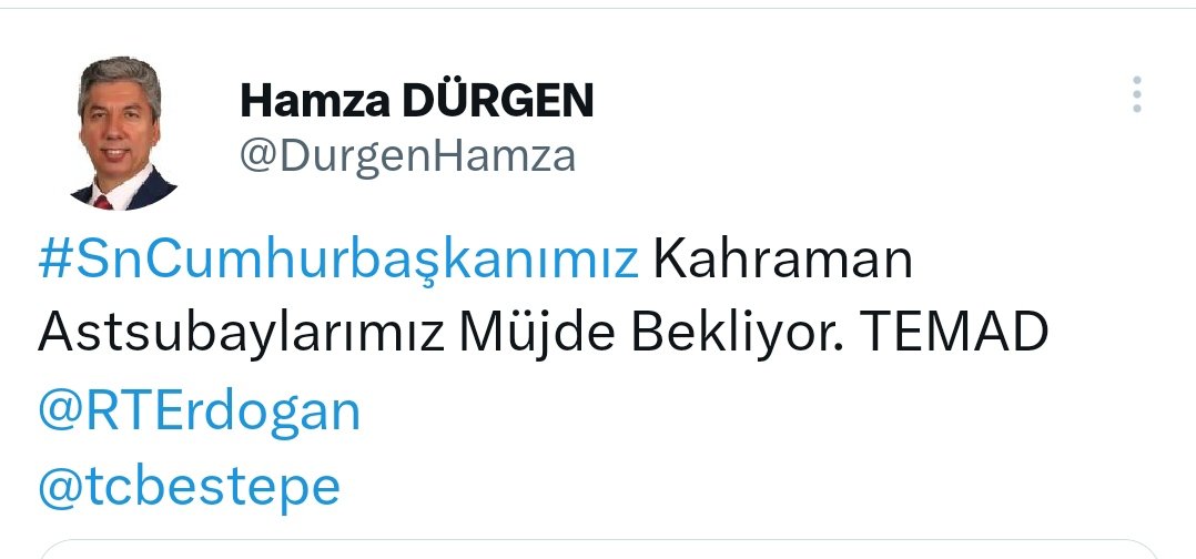 tameryılmaz (@tmrymz26) on Twitter photo #SnCumhurbaşkanımız
Çoktan hak ettik ama çokta bekledik. Artık tazminat zamanı diyoruz ve güveniyoruz.
<a href="/RTErdogan/">Recep Tayyip Erdoğan</a>
<a href="/tcbestepe/">T.C. Cumhurbaşkanlığı</a> #SnCumhurbaşkanımız
Çoktan hak ettik ama çokta bekledik. Artık tazminat zamanı diyoruz ve güveniyoruz.
<a href="/RTErdogan/">Recep Tayyip Erdoğan</a>
<a href="/tcbestepe/">T.C. Cumhurbaşkanlığı</a>