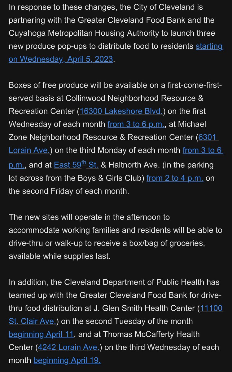 1 in 3 Cleveland households are suffering from significant decreases to SNAP benefits after a three-year, pandemic-related boost recently came to an end.

If you or someone you know needs access to fresh food, here’s some important info on the city’s upcoming produce pop-ups: