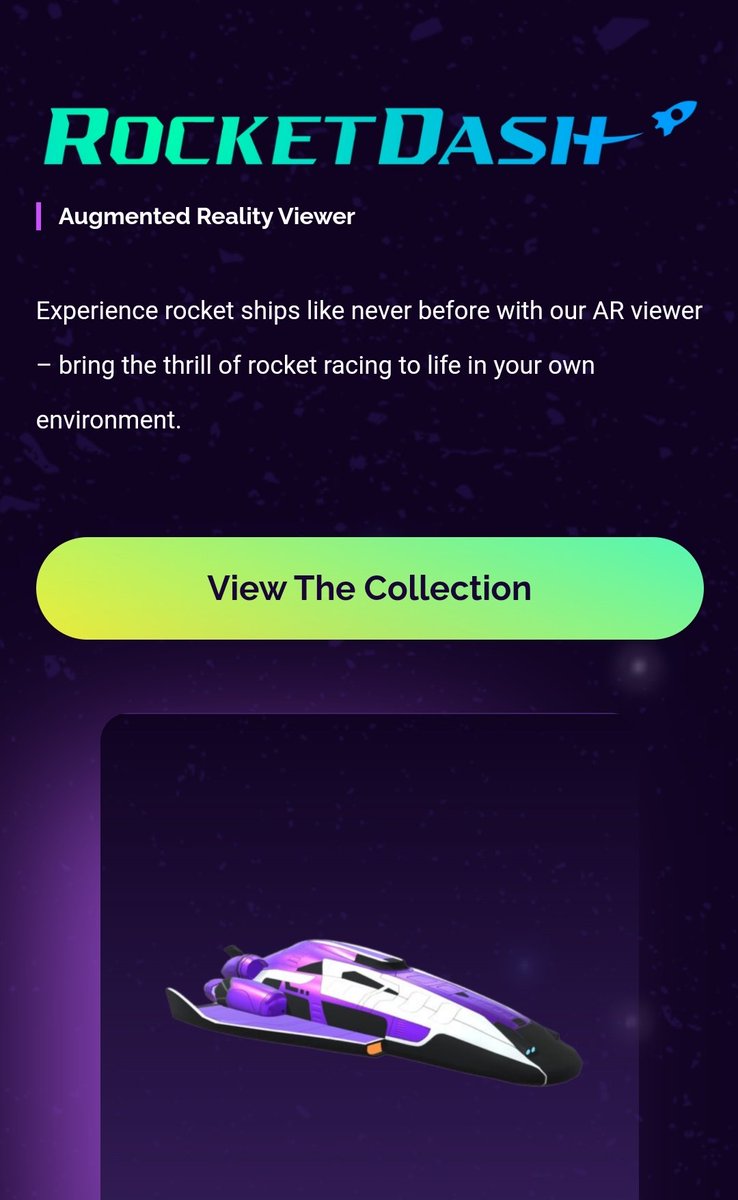 RocketDashGame's tweet photo. Presenting... HANGAR, the Rocket Dash 8K #AugmentedReality Viewer
https://t.co/yAZC1b9HxB
This will enable gamers to view your #NFT rockets, that are usable in #RocketDash, in 8K Augmented Reality. This is the first of a kind and this is just the beginning!
#RocketDashGame #ELONONE #AstroZeroNFT #zkEVM #Polygon