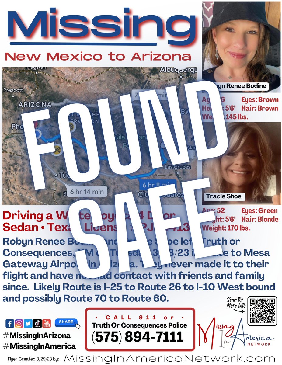 Robyn & Tracie have been found safe in NM!!  Thank you everyone for #CaringAndSharing!