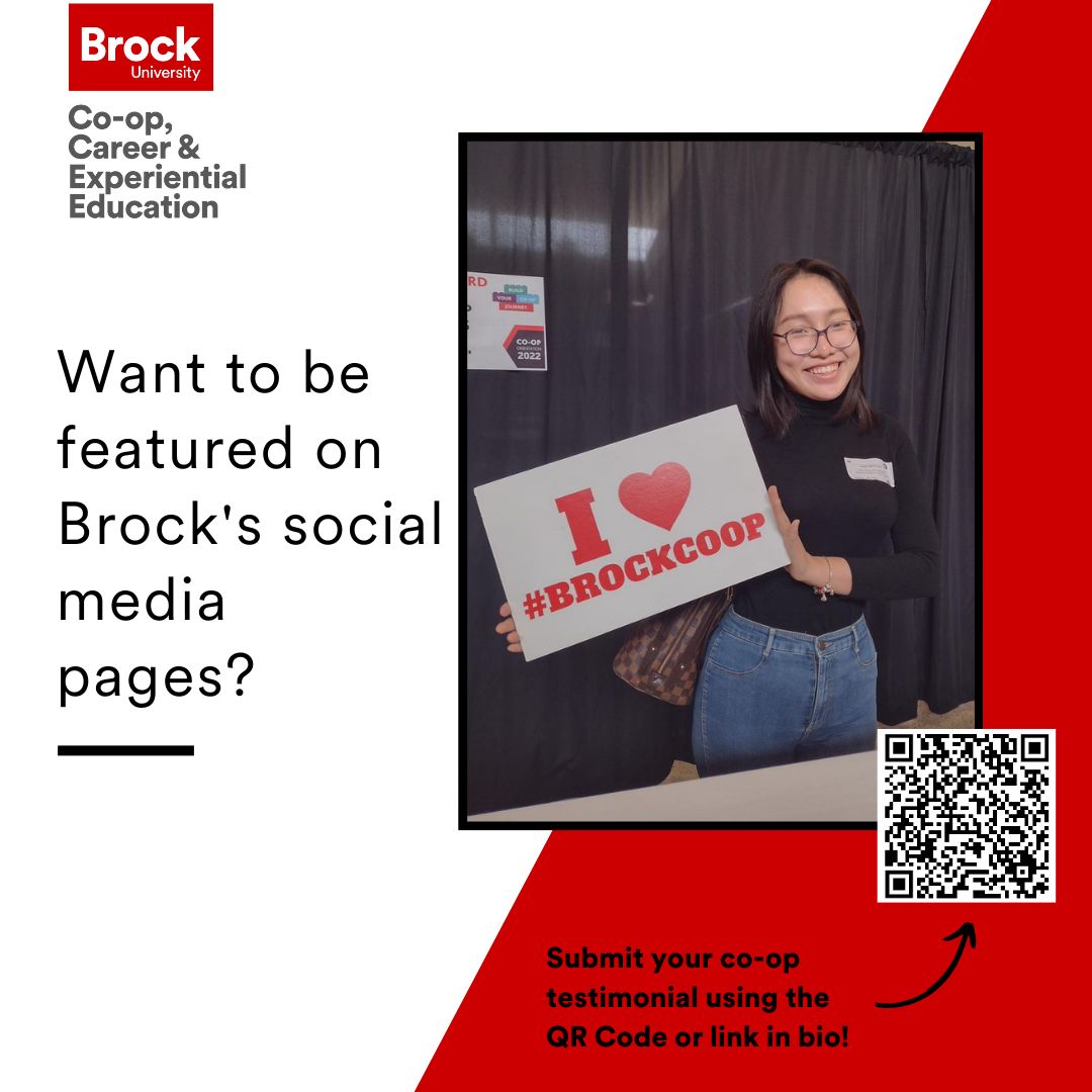 BrockCareerZone's tweet photo. Are you a co-op student? Do you want the chance to be featured on Brock University's social media pages and enter our CEWIL Month Contest? Submit your co-op testimonial: https://t.co/JtIHfkpAl1
#WILInternational #WILMonth #WIL #CEWIL2023 #CEWIL https://t.co/Yt0JRsFLRy