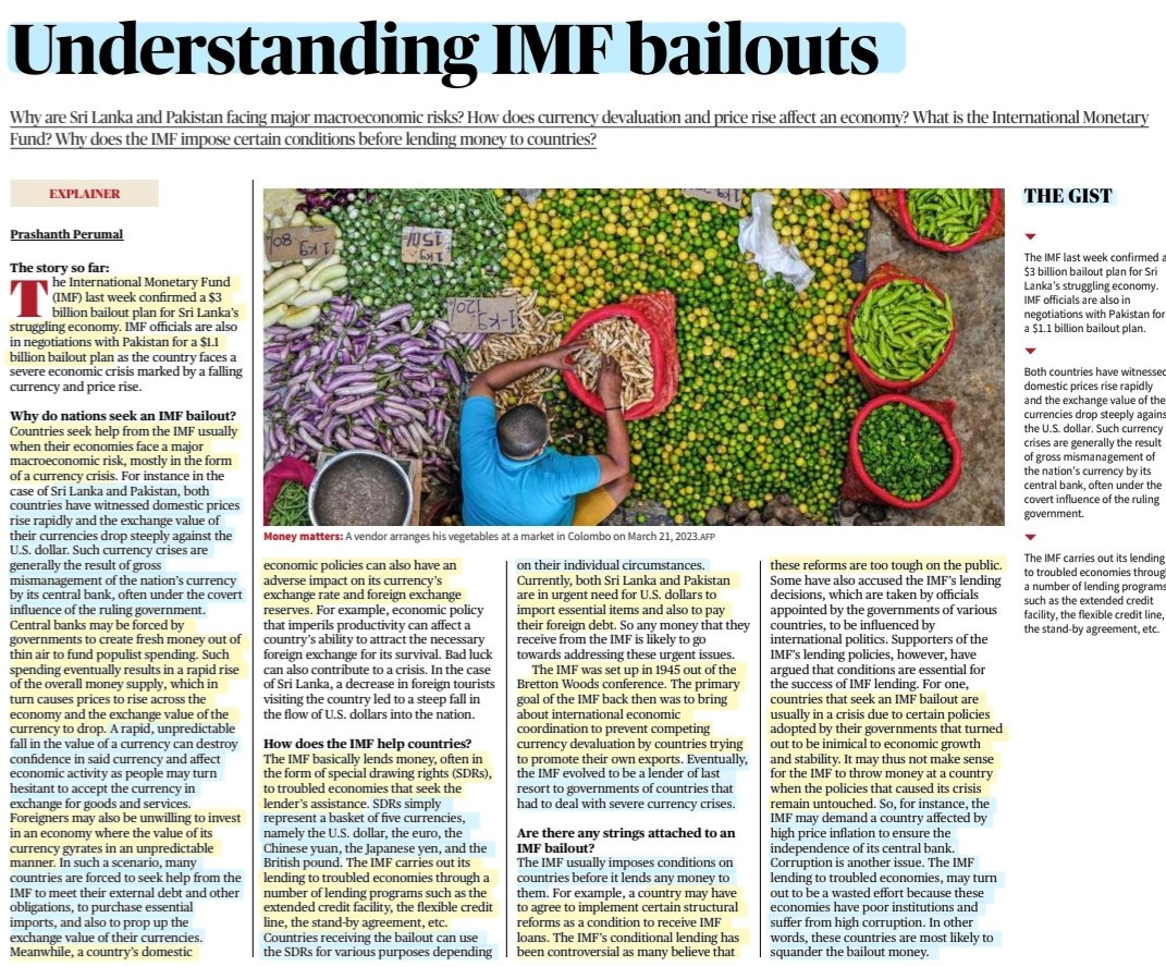 'Understanding IMF bailouts'
-Well Explained by Sh Prashanth Perumal

#IMF #InternationalMonetaryFund #SDR 
#bailout #SriLanka #Pakistan 
#SrilankaCrisis #PakistanBankrupt 
#Currency #Crisis 
#economy 

#UPSC #UPSCPreparation #UPSC2023 #UPSCCSE #upscprelims 

Source:The Hindu(TH)