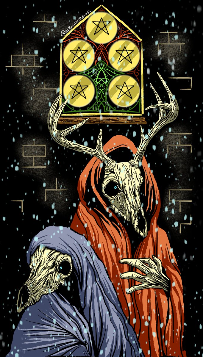 nebulouspurpose's tweet image. Five of Pentacles! #tarot #procreate #fiveofpentacles