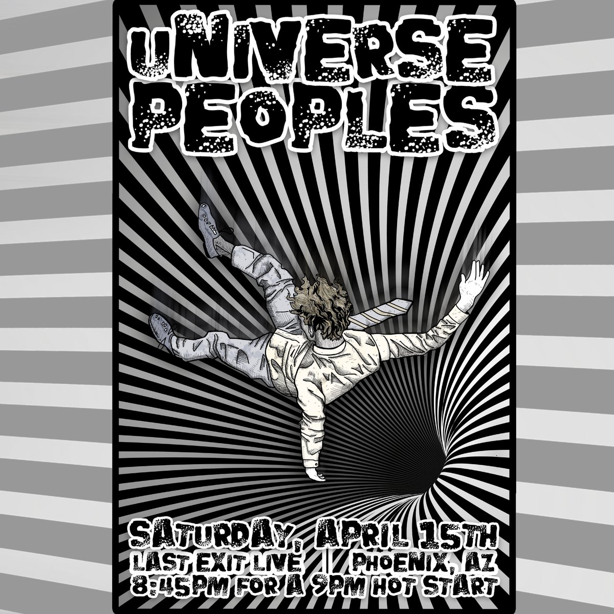 UniversePeople1's tweet photo. 🎶SATURDAY, APRIL 15, 2023💥 UNIVERSE PEOPLES (uP) — Don't miss uP's return to Last Exit Live, Phoenix, AZ. 
Tickets and info at: https://t.co/wA0GsvVvOd
Poster by: Chris Narisi
#UNIVERSEPEOPLES #lastexitlive https://t.co/BVoxj11lrR