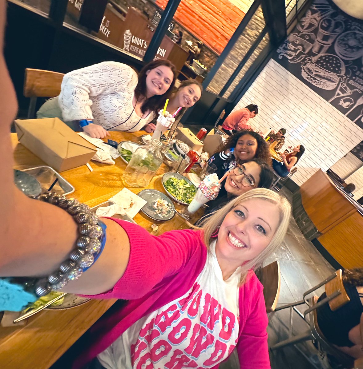 pinkpatterson's tweet photo. Loved getting to spend some quality time and make some memories with these sugared up rockstars after being invited to the @WeAreGRHS HOSA family dinner last night! They even taught me how to take a .5 picture! #imaworkinprogress #WeAreGR @Zalewski_GRHS @LamarCISDCTE https://t.co/GynwLpBz23